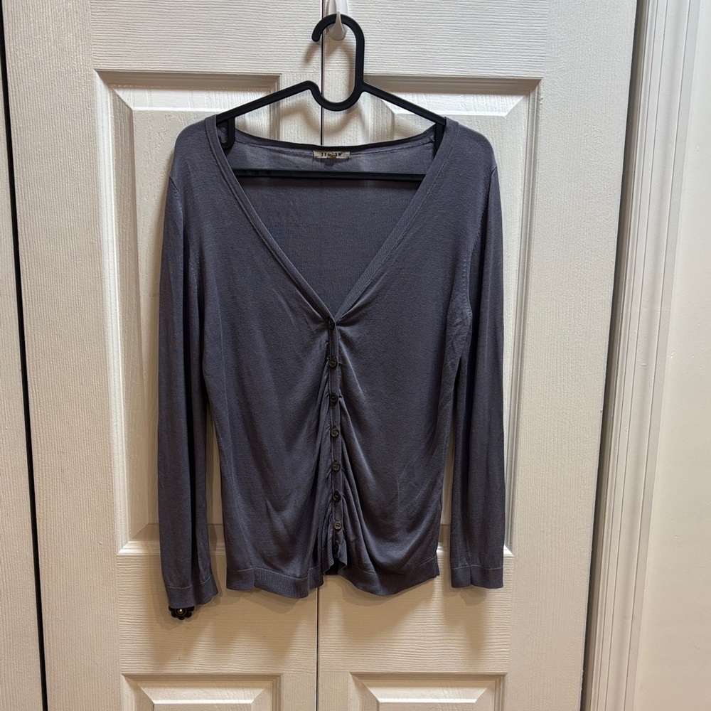 50% silk elegant cardigan Women's Gray/Purple/Blue Button-Down Top